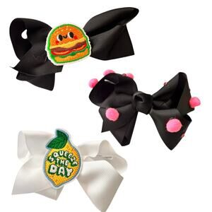 Lot of 3 Girls Hair Bows Black White Clip On Handmade Hair Accessories